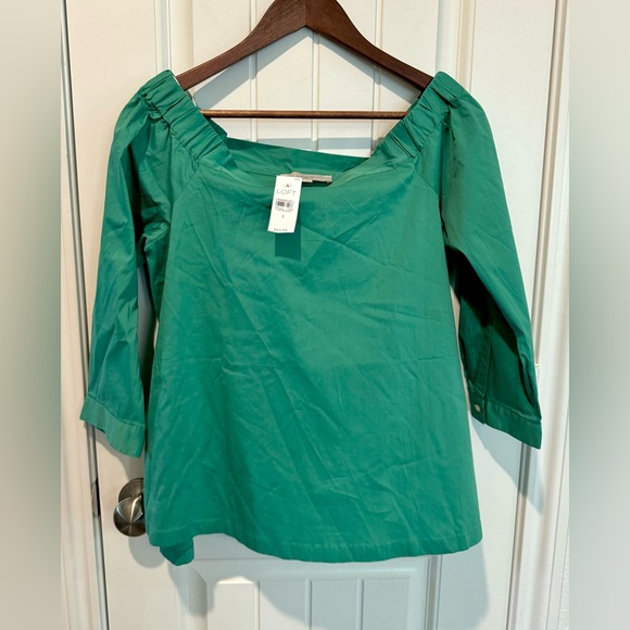 Ann Taylor LOFT New! Kelly Green Button Back Womens Sz S Off The Shoulder Blouse - Picture 3 of 13